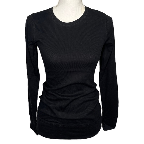 Tresics Tops - Tresics Top Waffle Thermal Long Sleeve Round Neck Fitted Basic Black Small
